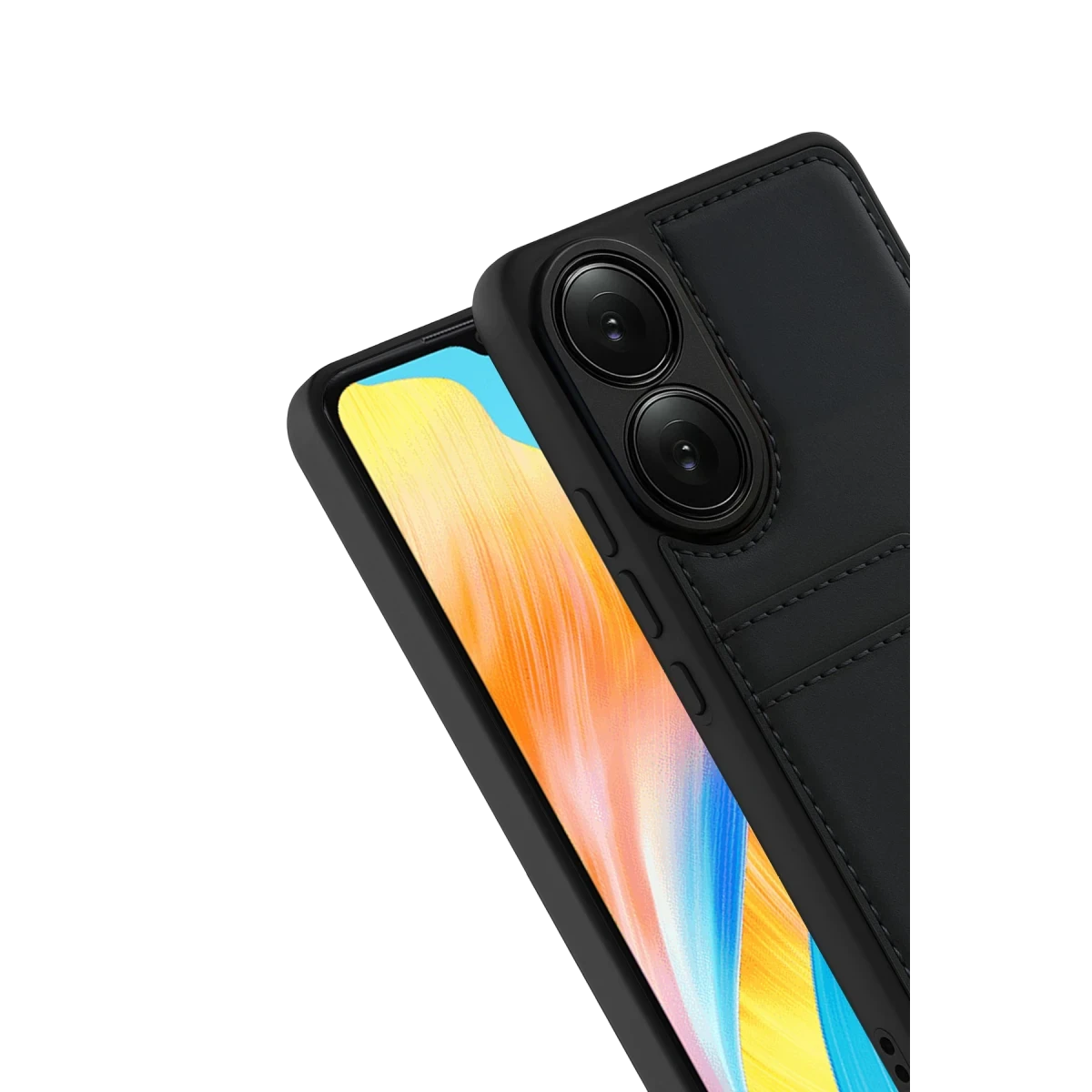 Oppo A38 Sara Kartvizitli Deri Kılıf - Siyah