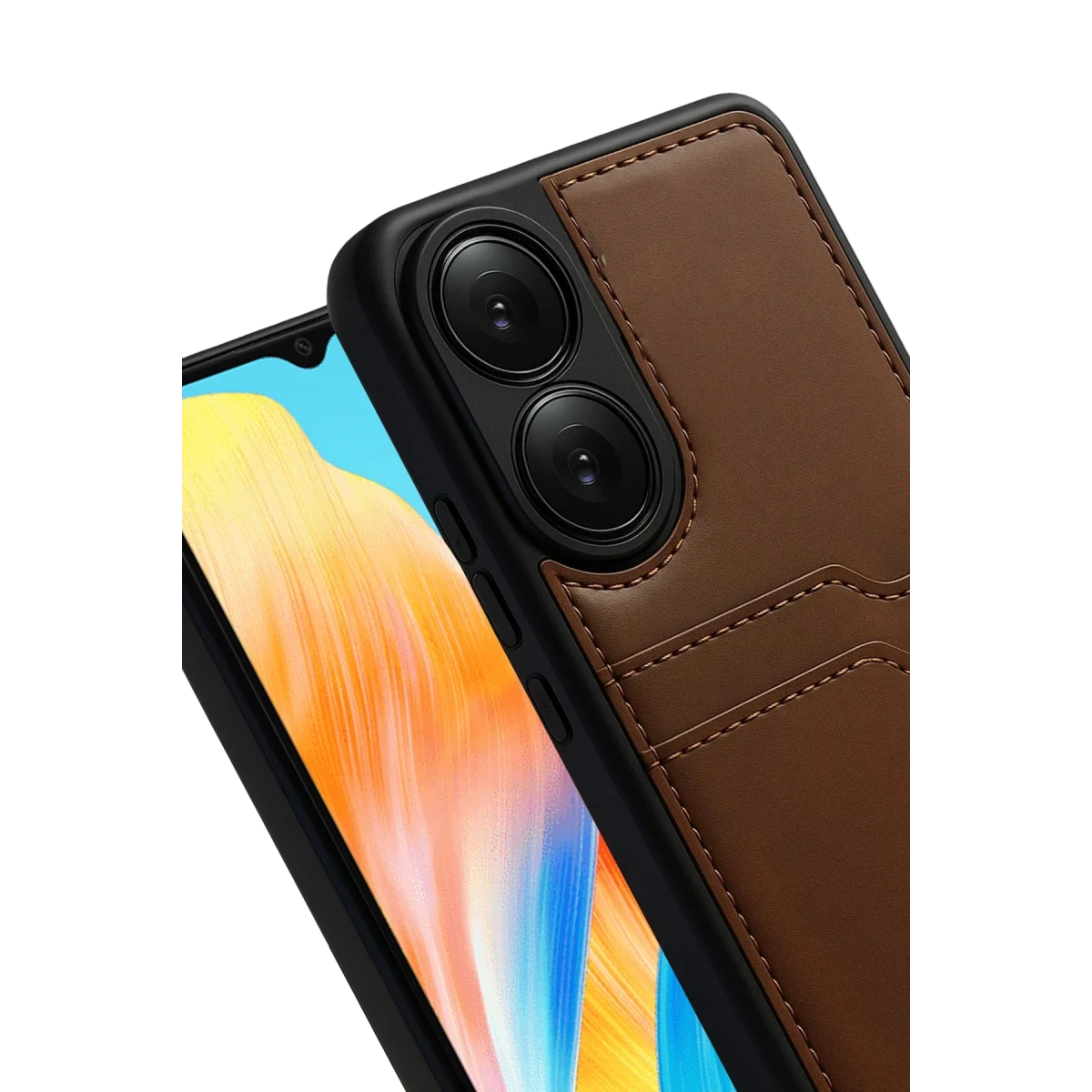 Oppo A38 Sara Kartvizitli Deri Kılıf - Taba
