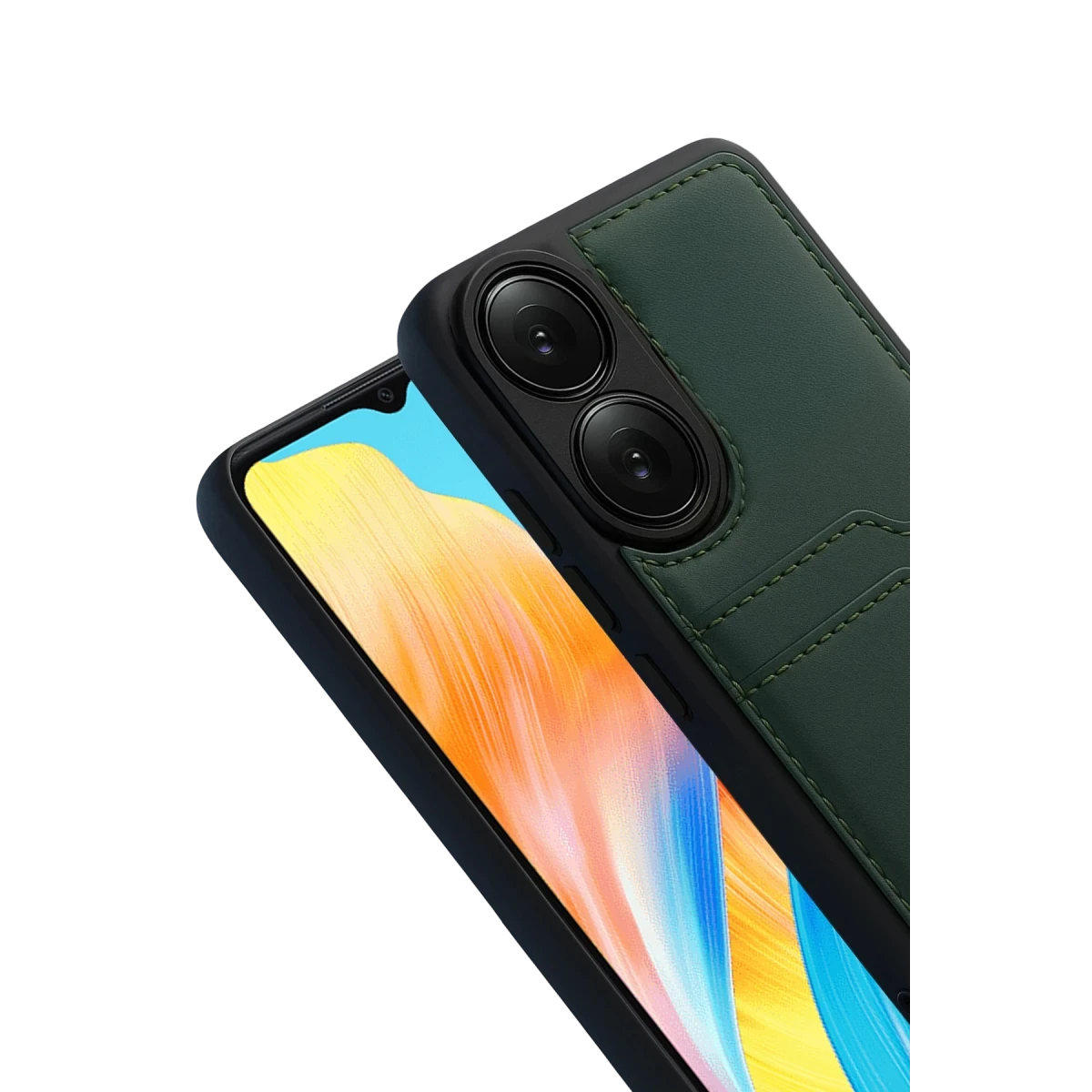 Oppo A38 Sara Kartvizitli Deri Kılıf - Yeşil