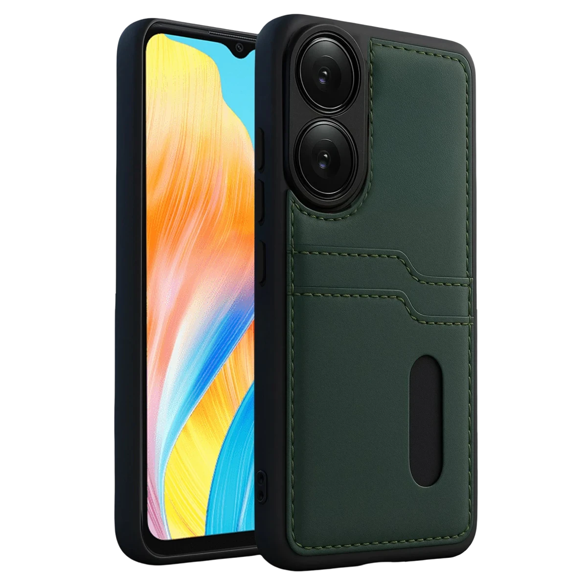 Oppo A38 Sara Kartvizitli Deri Kılıf - Yeşil