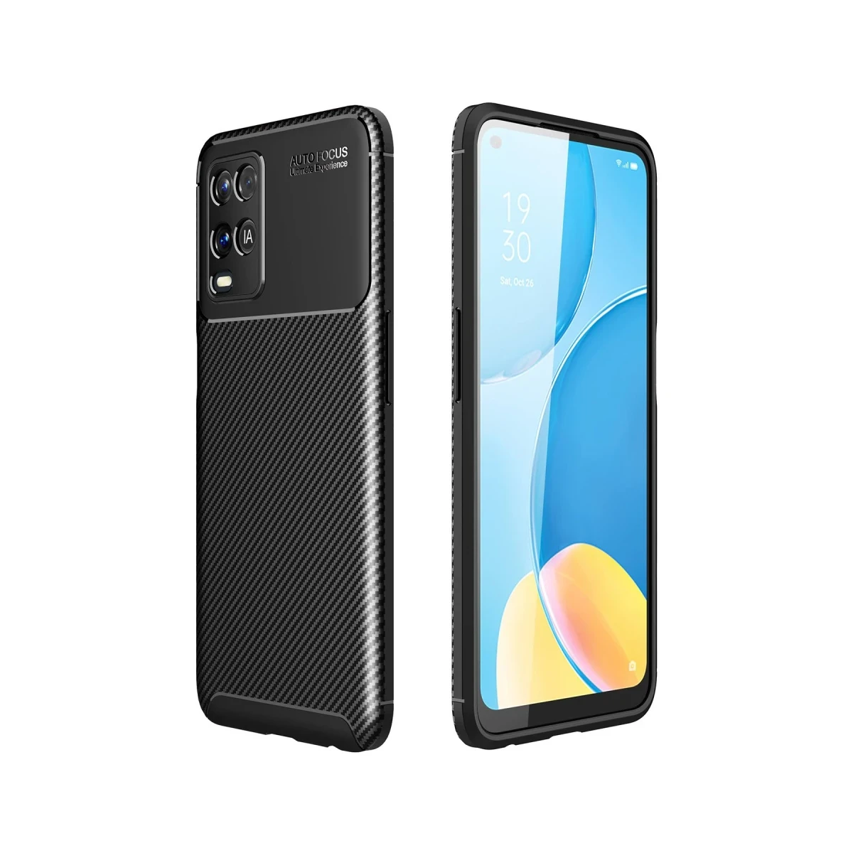 Oppo A54 4G Kılıf Auto Focus Karbon Kapak - Siyah