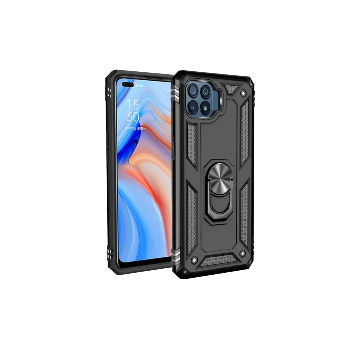 Oppo Reno 4 Lite Kılıf Sofya Yüzüklü Silikon Kapak - Siyah