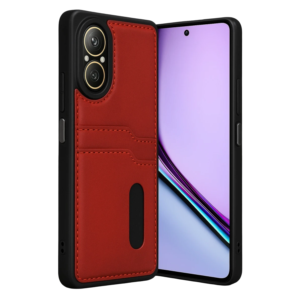 Realme 12 Lite Kılıf Sara Kartvizitli Deri Kılıf - Kırmızı