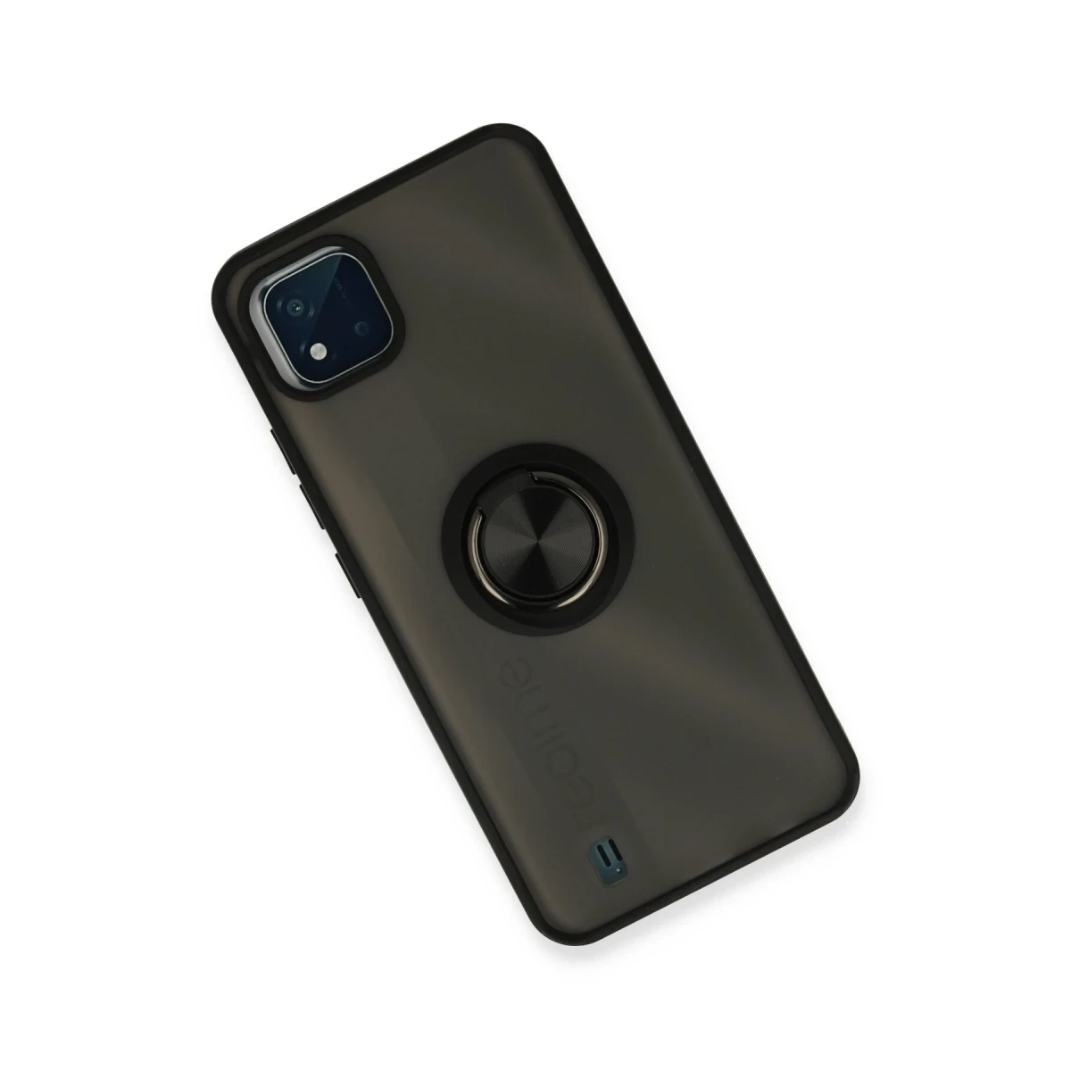 Realme C11 2021 Kılıf Montreal Yüzüklü Silikon Kapak - Siyah