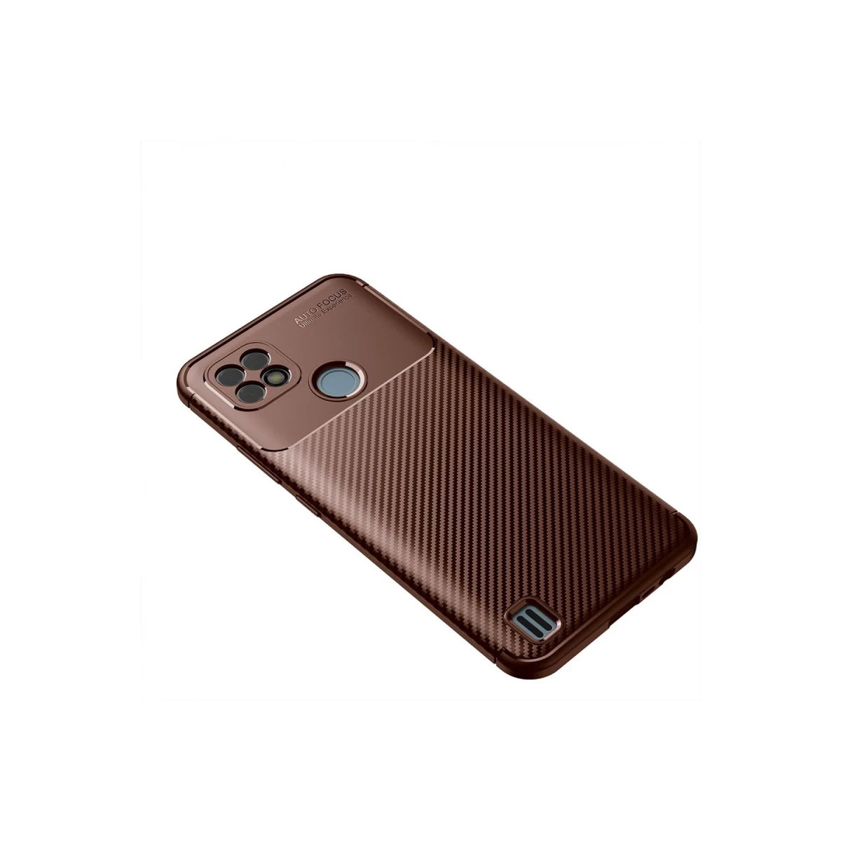 Realme C21 Kılıf Auto Focus Karbon Kapak - Kahverengi