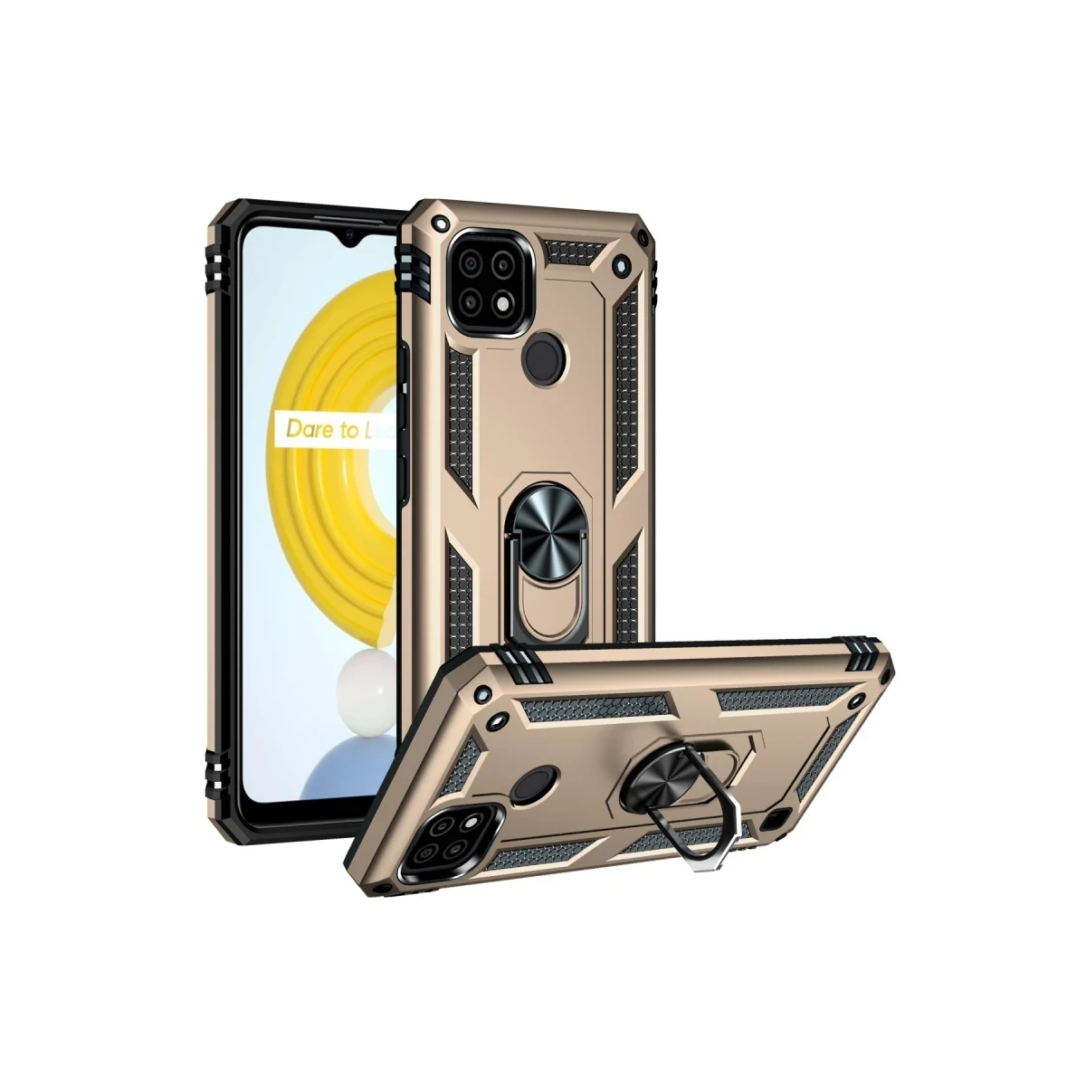 Realme C21 Kılıf Sofya Yüzüklü Silikon Kapak - Gold