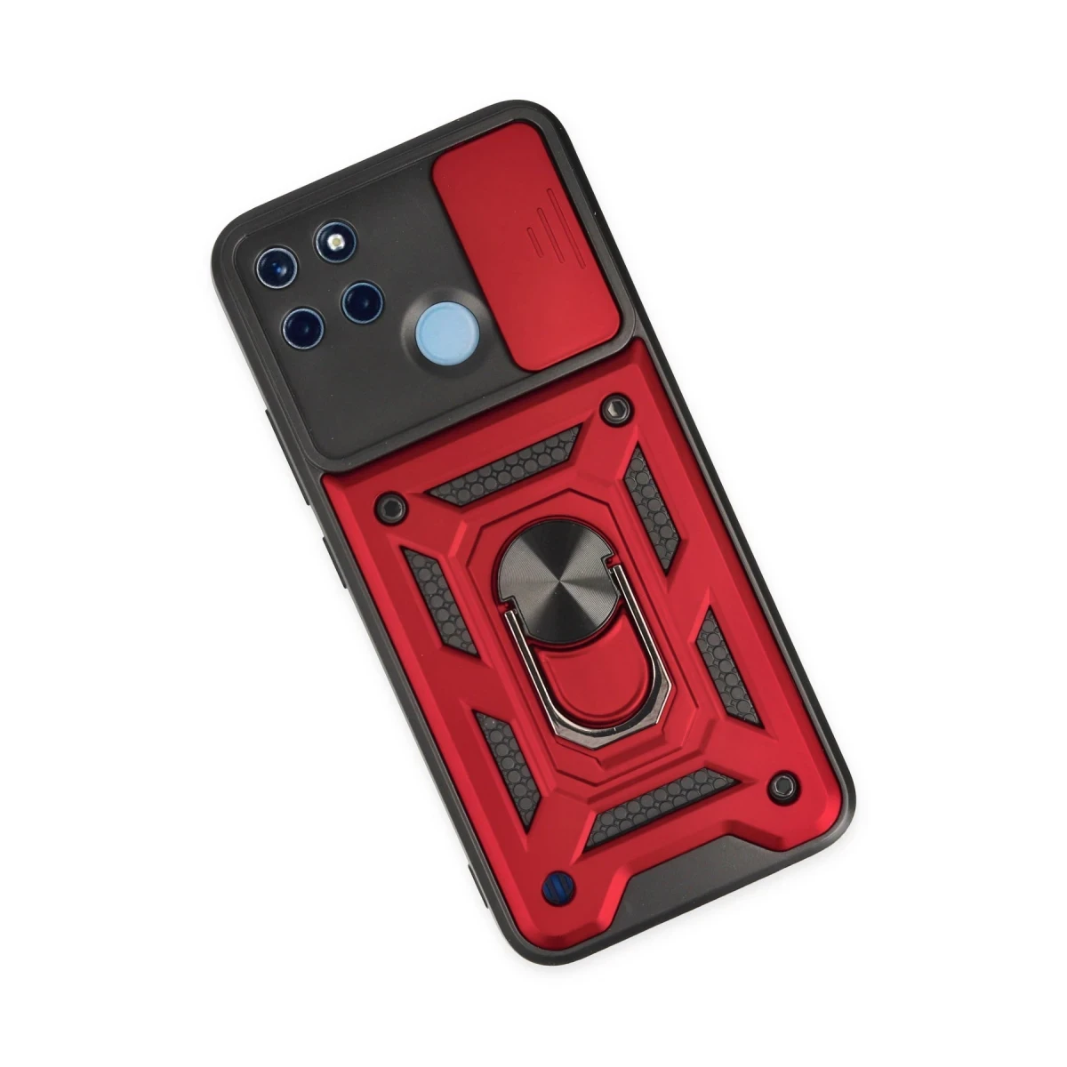 Realme C25Y Kılıf Pars Lens Yüzüklü Silikon - Kırmızı
