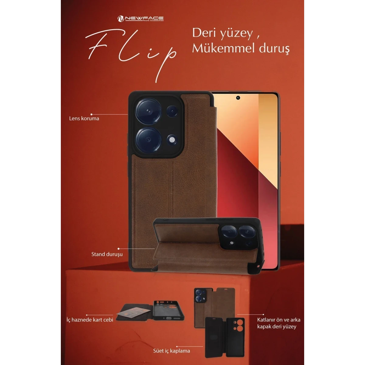 Realme Note 50 4G Kılıf Flip Cover - Taba