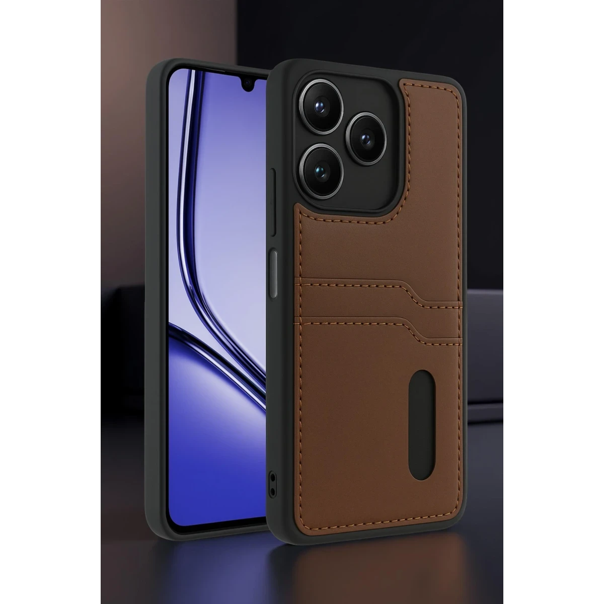 Realme Note 50 4G Kılıf Sara Kartvizitli Deri Kılıf - Taba