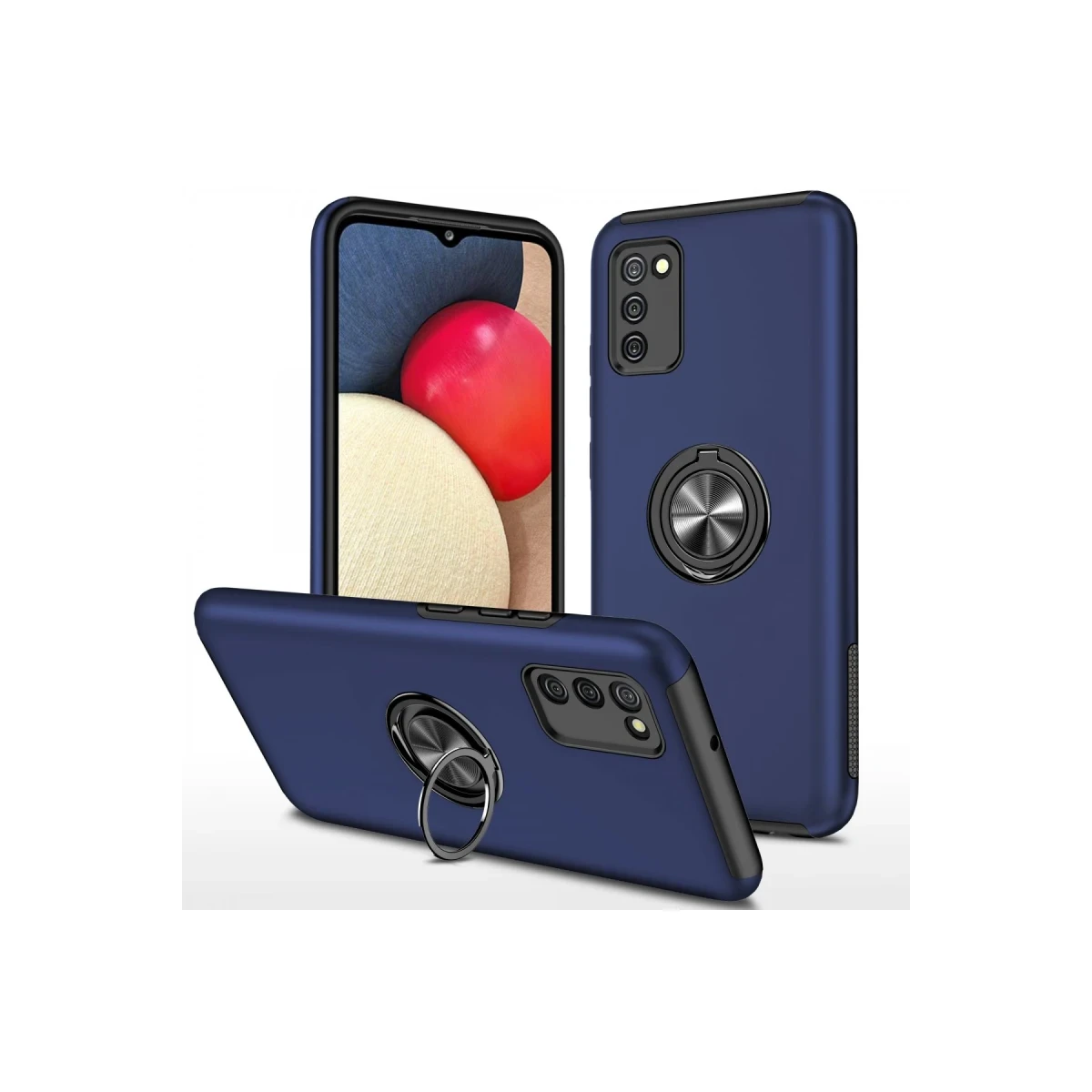 Samsung Galaxy A02S Kılıf Elit Yüzüklü Kapak - Lacivert