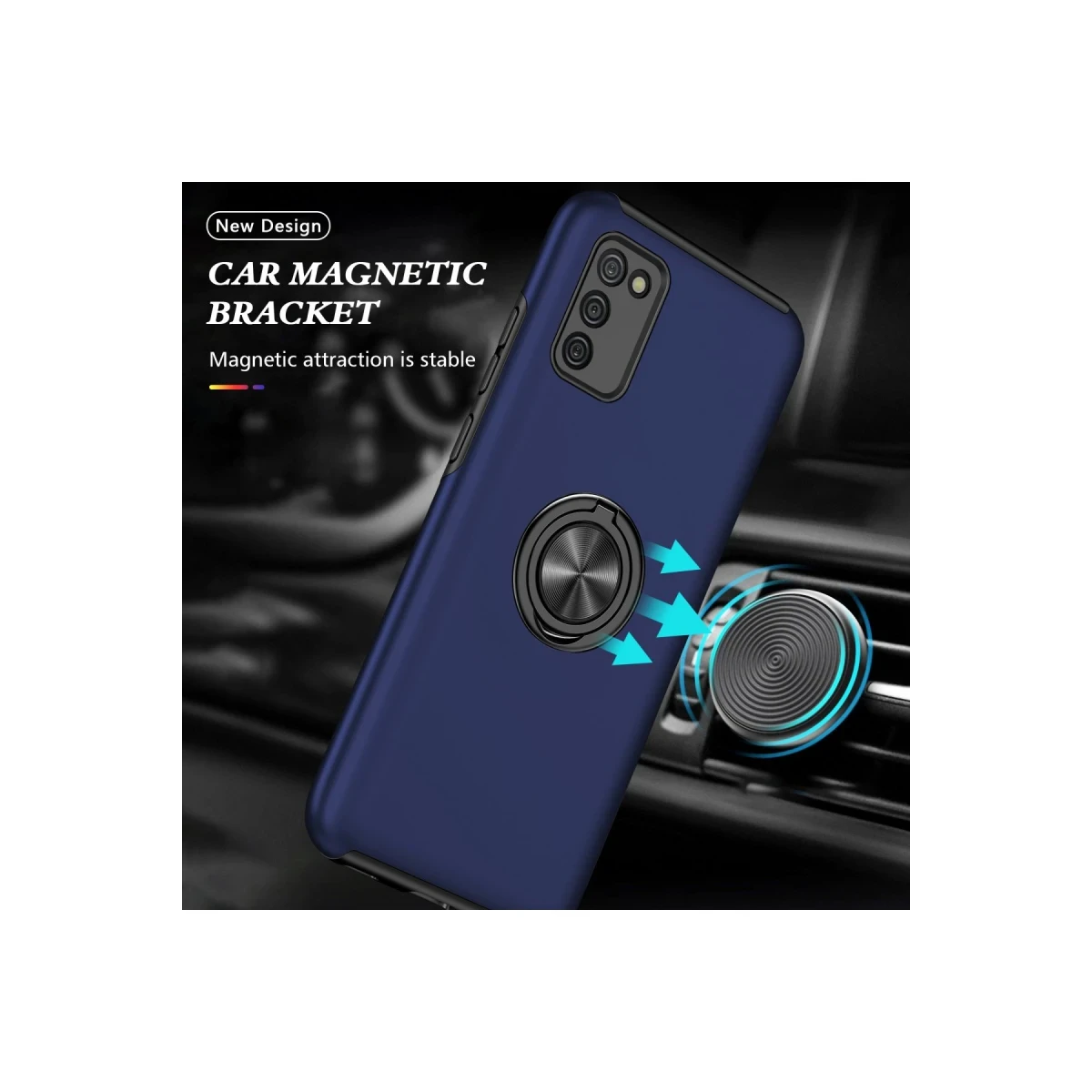 Samsung Galaxy A02S Kılıf Elit Yüzüklü Kapak - Lacivert