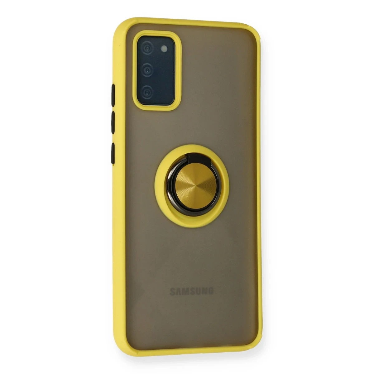 Samsung Galaxy A02S Kılıf Montreal Yüzüklü Silikon Kapak - Sarı