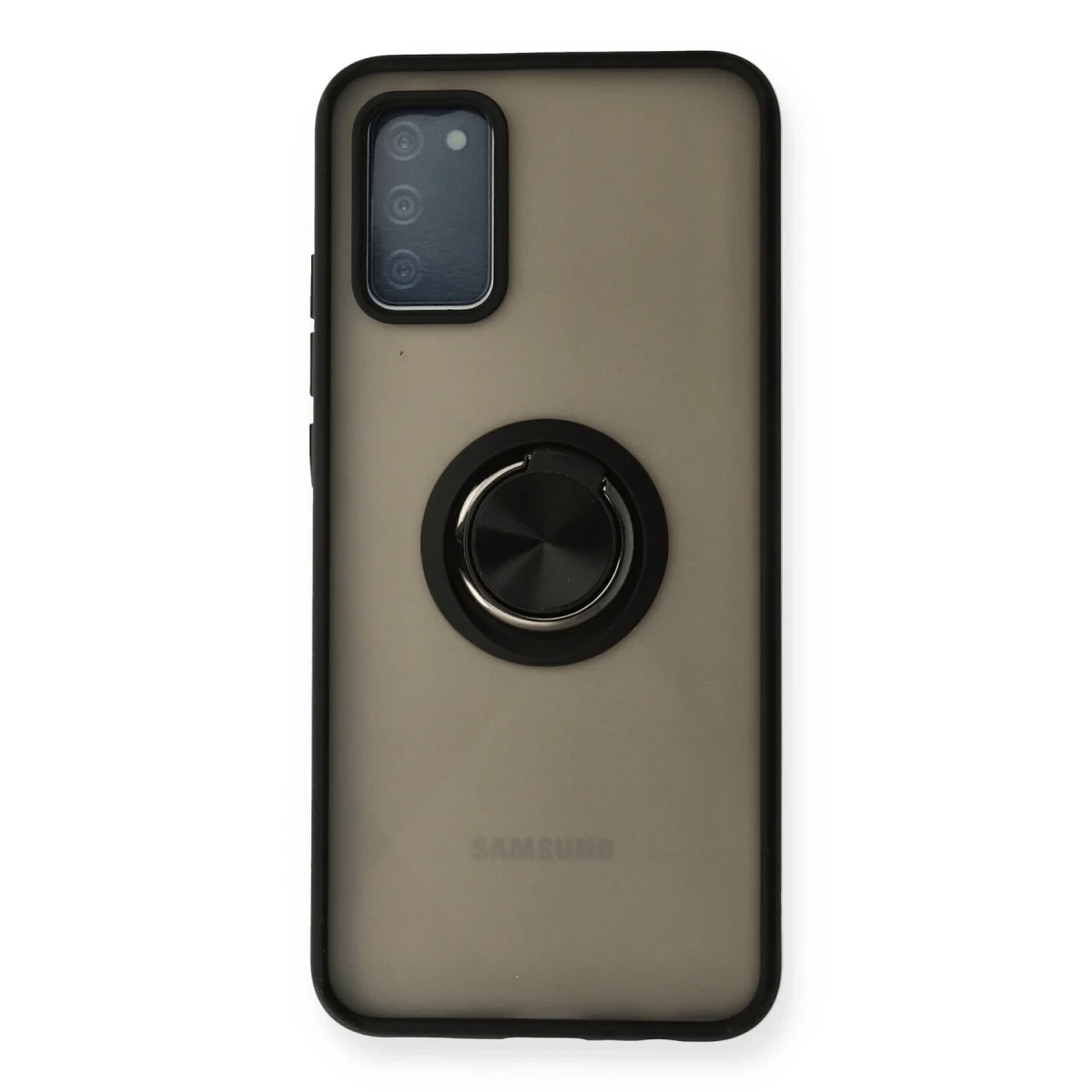 Samsung Galaxy A02S Kılıf Montreal Yüzüklü Silikon Kapak - Siyah