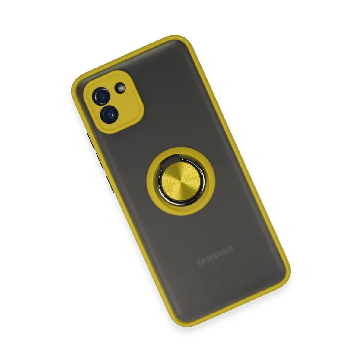 Samsung Galaxy A03 Kılıf Montreal Yüzüklü Silikon Kapak - Sarı