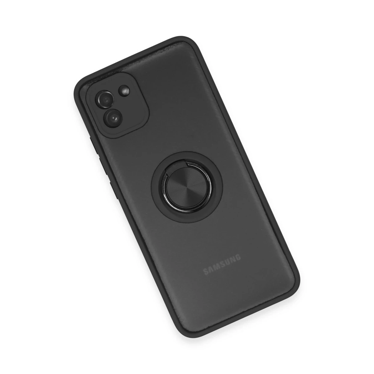 Samsung Galaxy A03 Kılıf Montreal Yüzüklü Silikon Kapak - Siyah