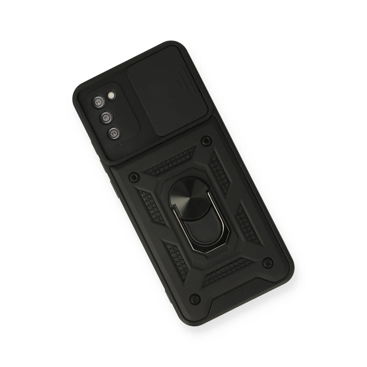 Samsung Galaxy A03S Kılıf Pars Lens Yüzüklü Silikon - Siyah