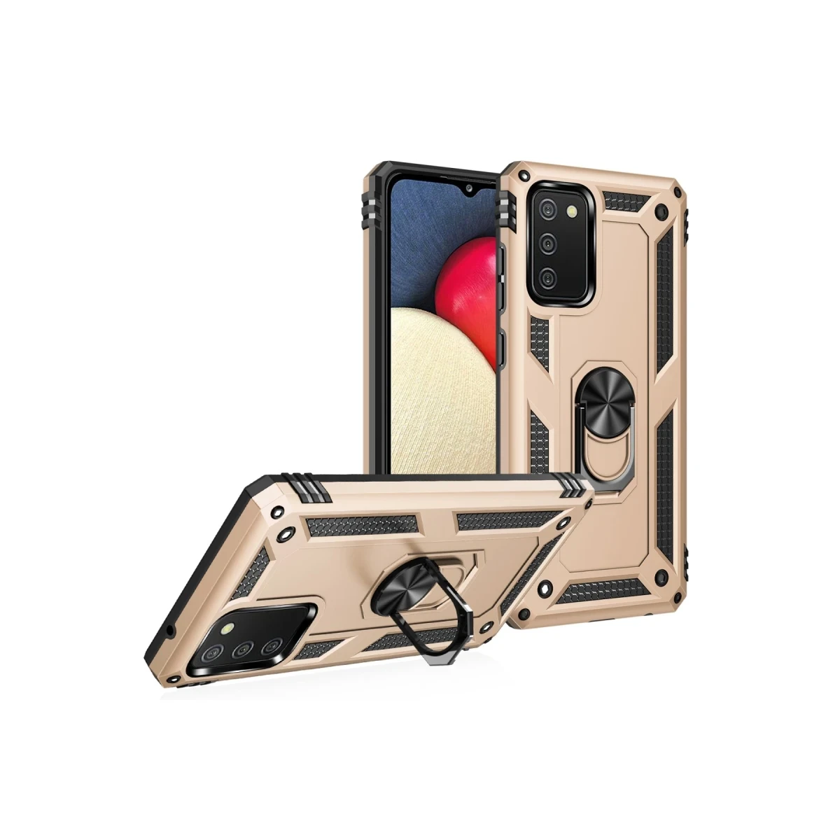 Samsung Galaxy A03S Kılıf Sofya Yüzüklü Silikon Kapak - Gold