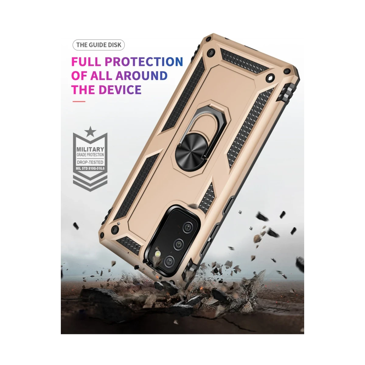 Samsung Galaxy A03S Kılıf Sofya Yüzüklü Silikon Kapak - Gold