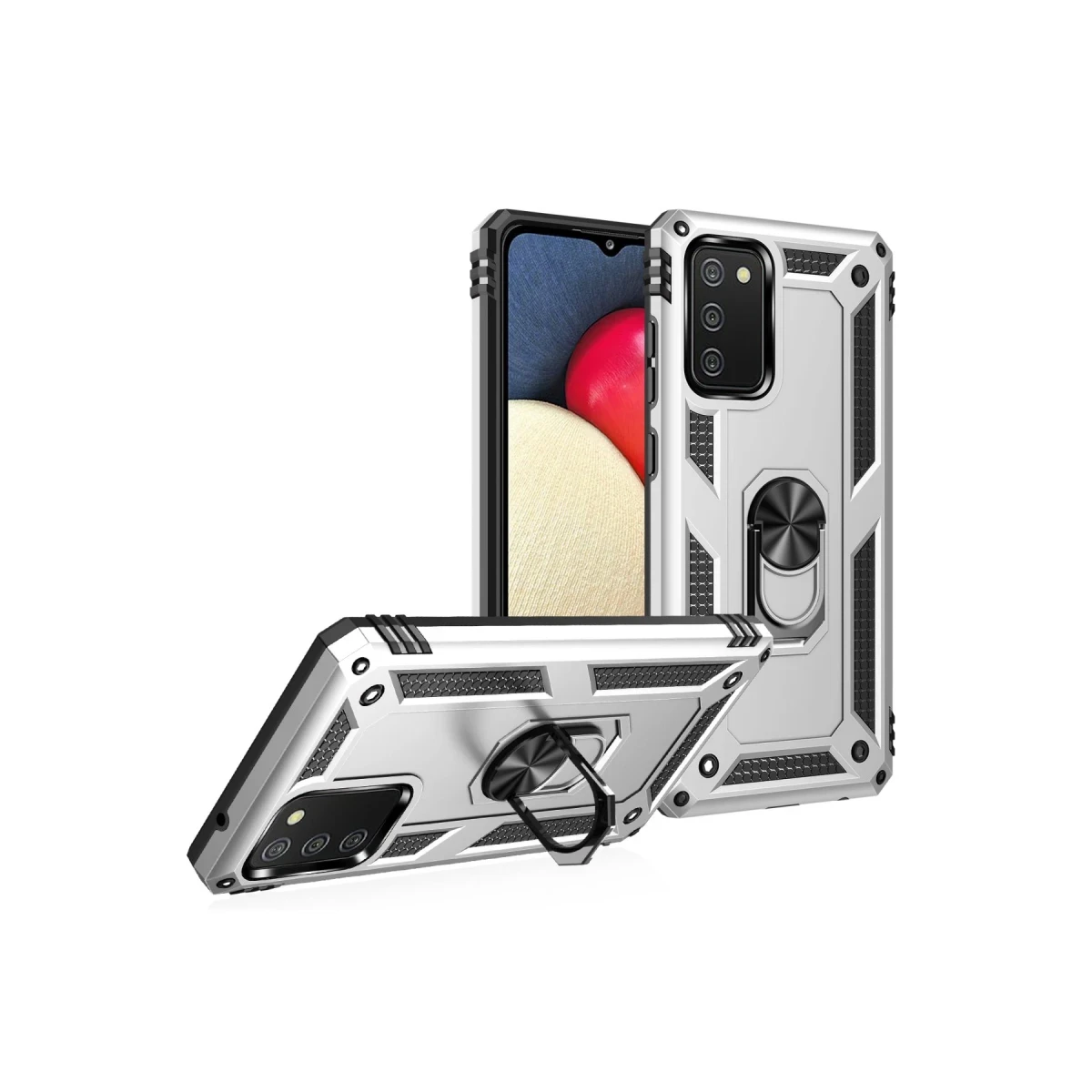 Samsung Galaxy A03S Kılıf Sofya Yüzüklü Silikon Kapak - Gümüş