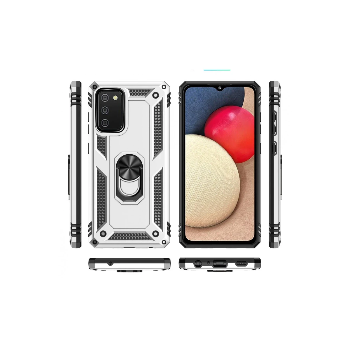 Samsung Galaxy A03S Kılıf Sofya Yüzüklü Silikon Kapak - Gümüş