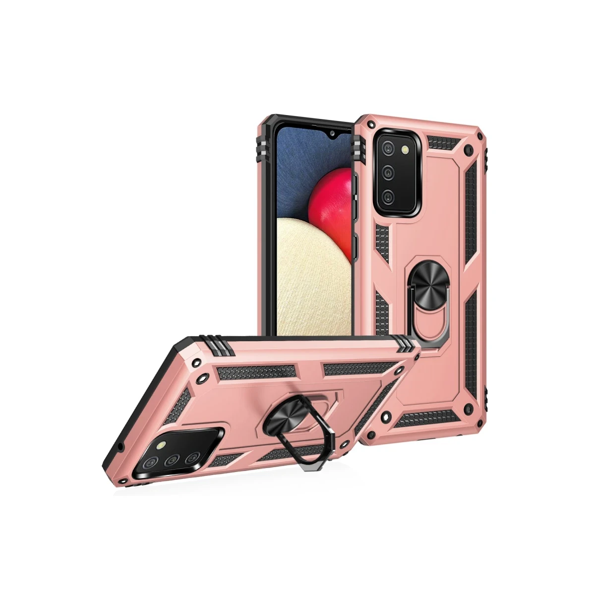 Samsung Galaxy A03S Kılıf Sofya Yüzüklü Silikon Kapak - Rose