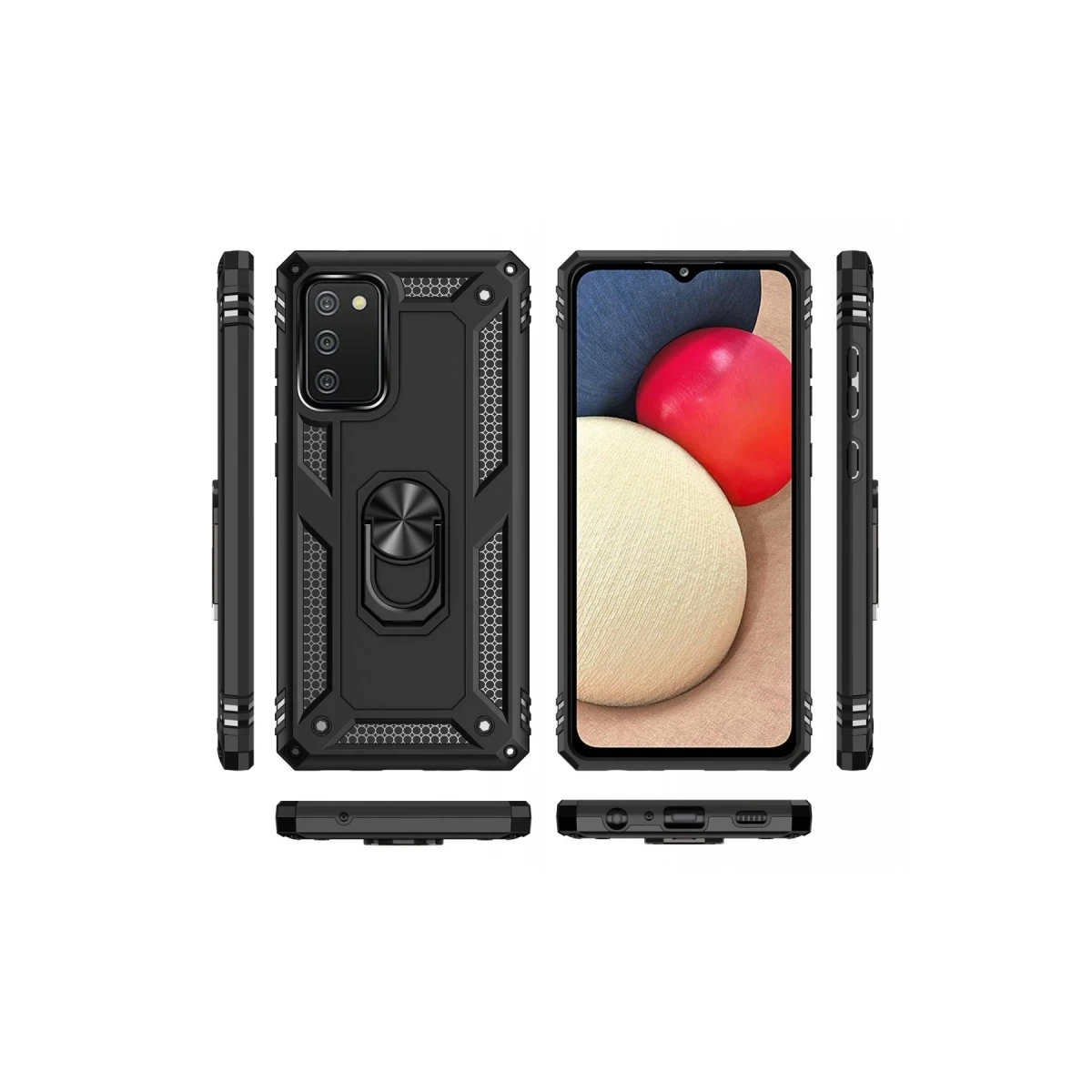 Samsung Galaxy A03S Kılıf Sofya Yüzüklü Silikon Kapak - Siyah