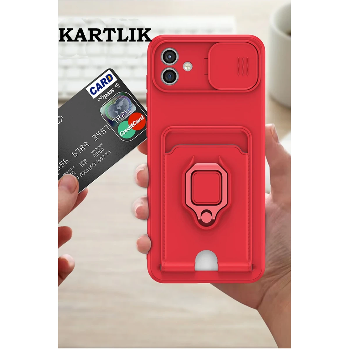 Samsung Galaxy A05 Kılıf Zuma Kartvizitli Yüzüklü Silikon - Lacivert