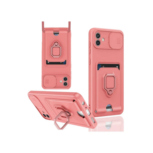 Samsung Galaxy A05 Kılıf Zuma Kartvizitli Yüzüklü Silikon - Pembe