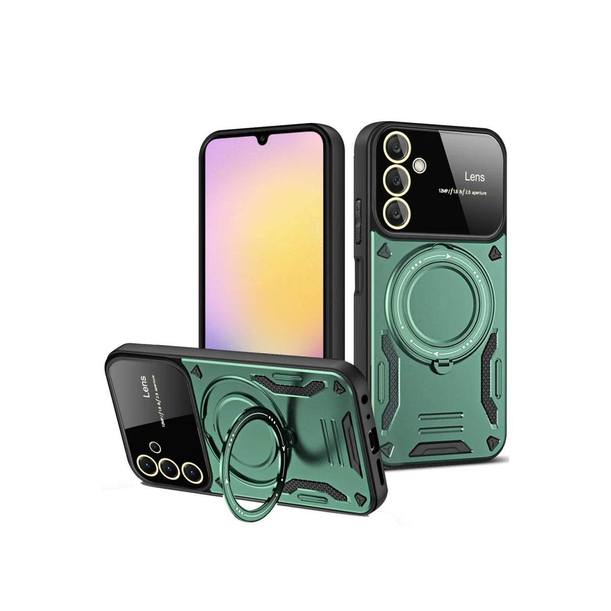 Samsung Galaxy A05S Kılıf Joy Lens Standlı Kapak - Koyu Yeşil