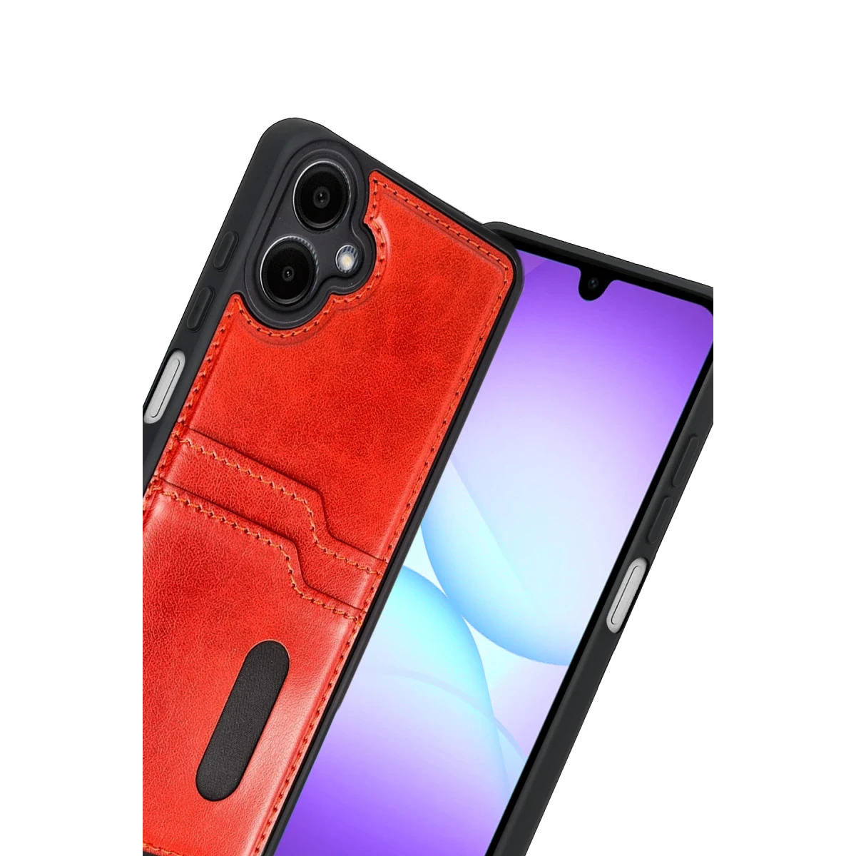 Samsung Galaxy A07 4G Sara Kartvizitli Deri Kılıf - Kırmızı