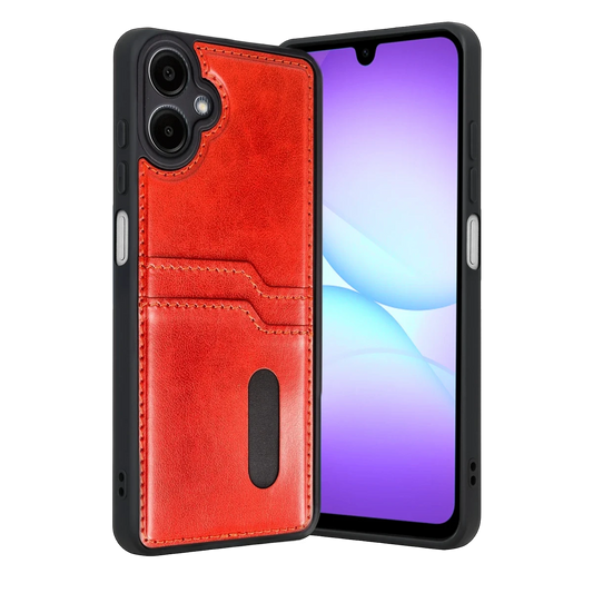Samsung Galaxy A07 4G Sara Kartvizitli Deri Kılıf - Kırmızı