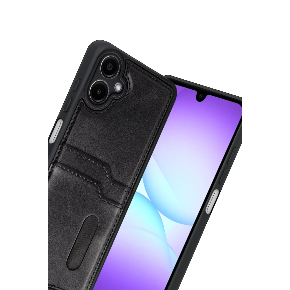 Samsung Galaxy A07 4G Sara Kartvizitli Deri Kılıf - Siyah