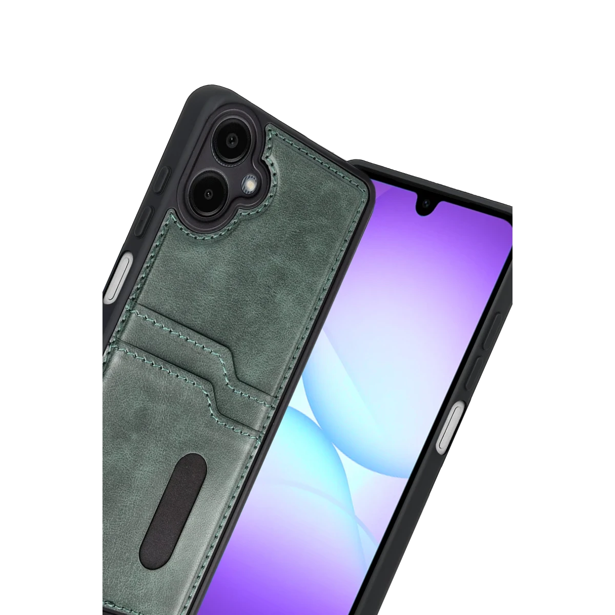 Samsung Galaxy A07 4G Sara Kartvizitli Deri Kılıf - Yeşil