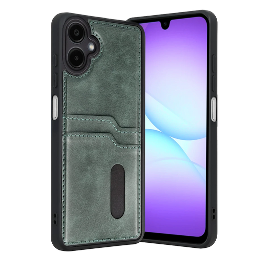 Samsung Galaxy A07 4G Sara Kartvizitli Deri Kılıf - Yeşil