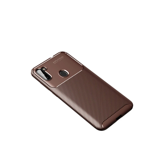 Samsung Galaxy A11 Kılıf Auto Focus Karbon Kapak - Kahverengi
