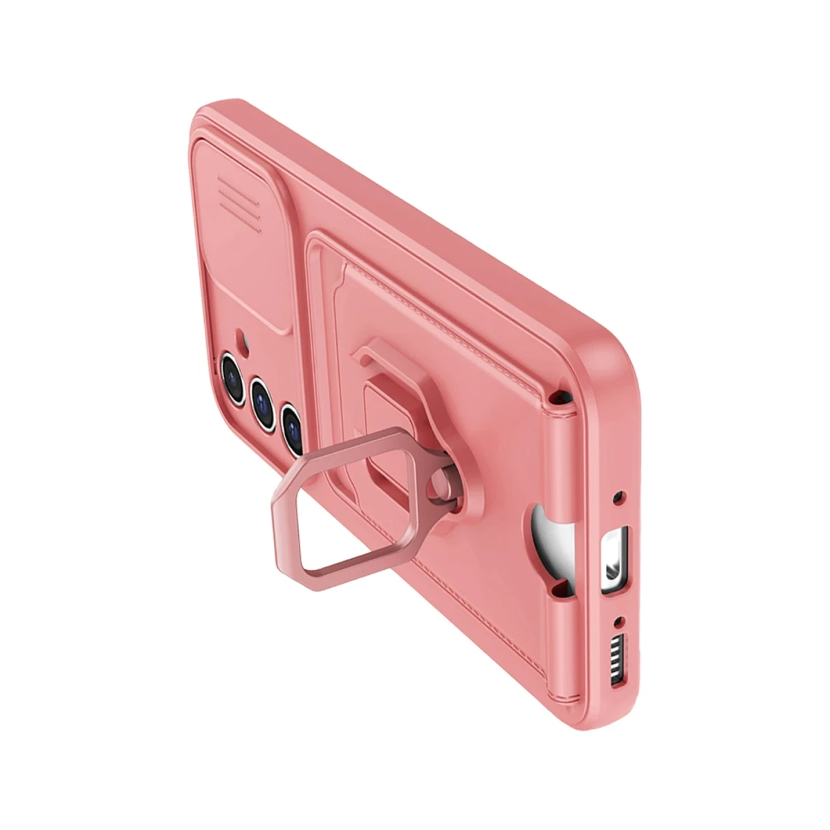 Samsung Galaxy A14 4G Kılıf Zuma Kartvizitli Yüzüklü Silikon - Pembe