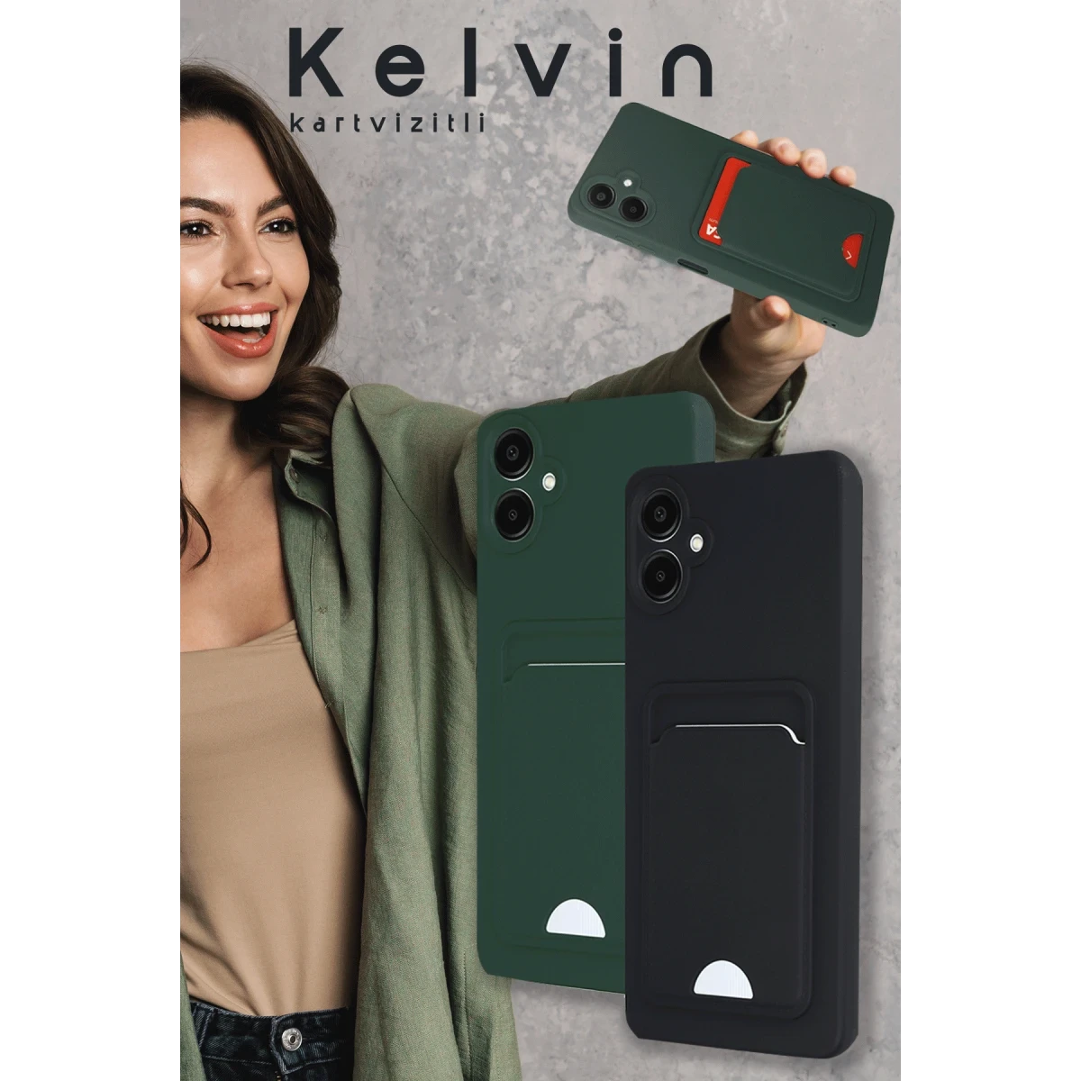 Samsung Galaxy A16 5G Kılıf Kelvin Kartvizitli Silikon - Kırmızı