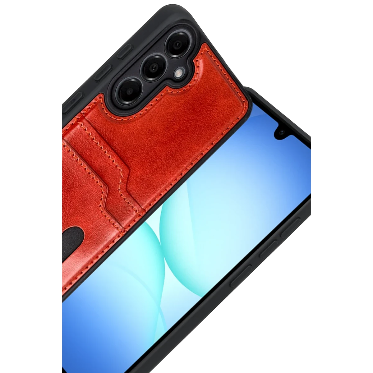 Samsung Galaxy A17 5G Sara Kartvizitli Deri Kılıf - Kırmızı