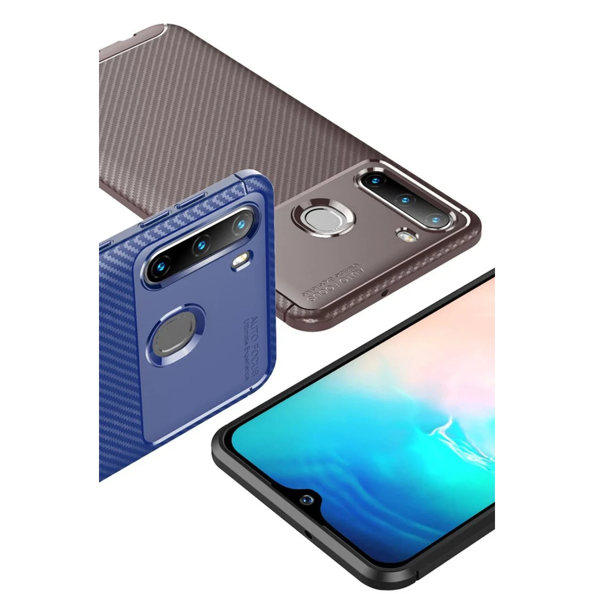 Samsung Galaxy A21 Kılıf Auto Focus Karbon Kapak - Kahverengi