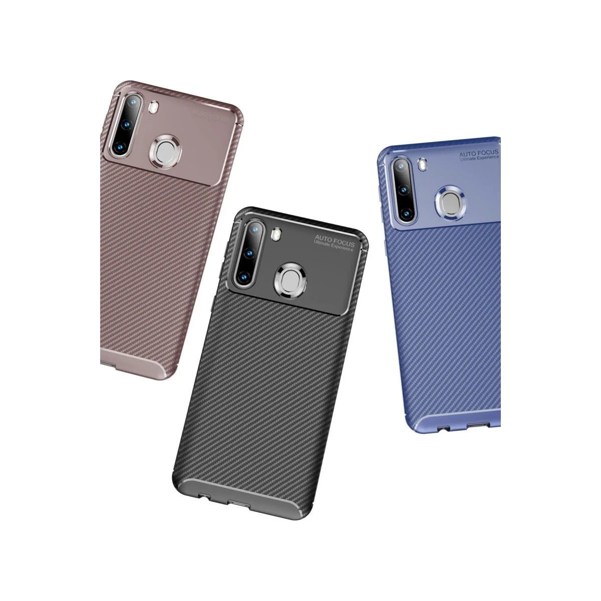 Samsung Galaxy A21 Kılıf Auto Focus Karbon Kapak - Kahverengi