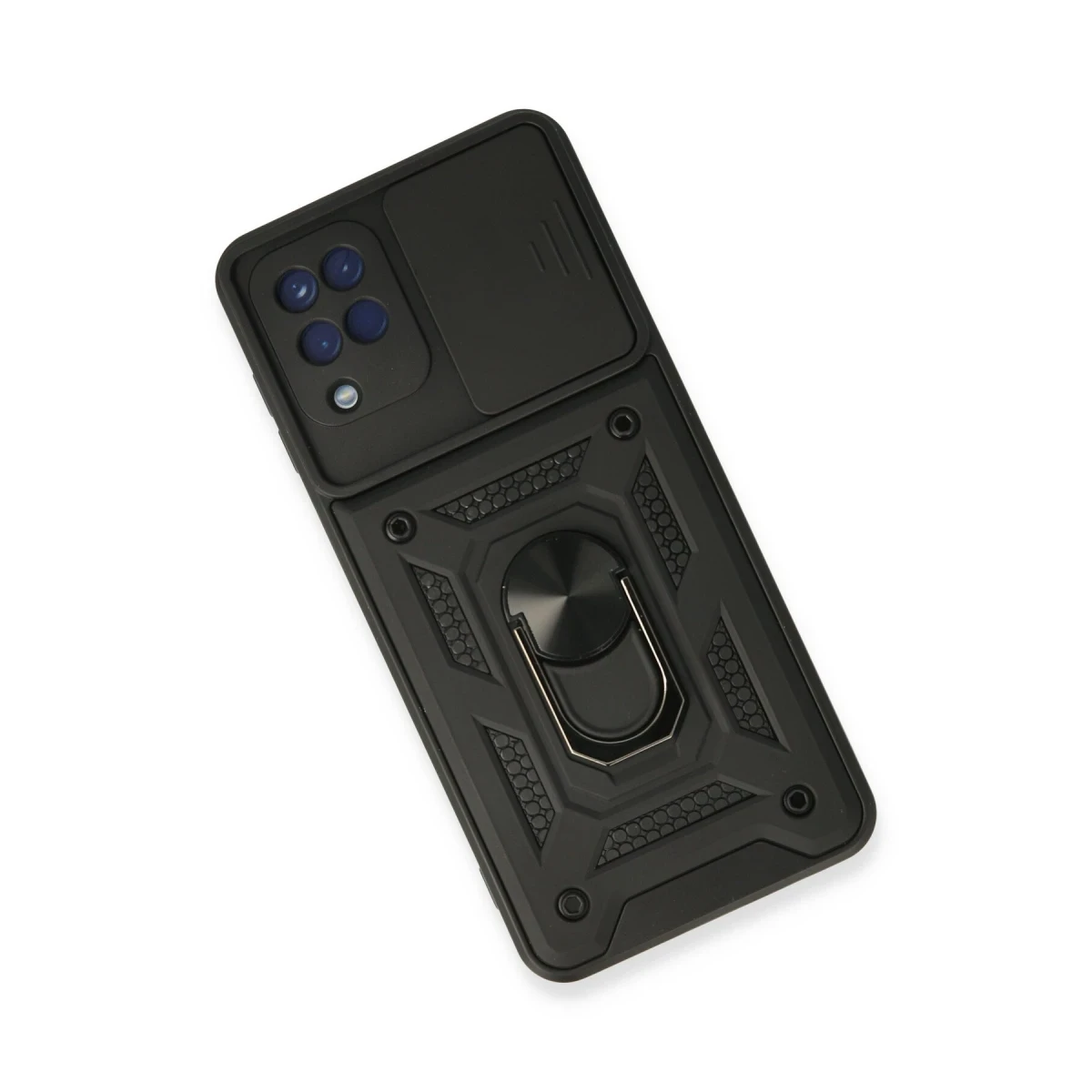 Samsung Galaxy A22 Kılıf Pars Lens Yüzüklü Silikon - Siyah