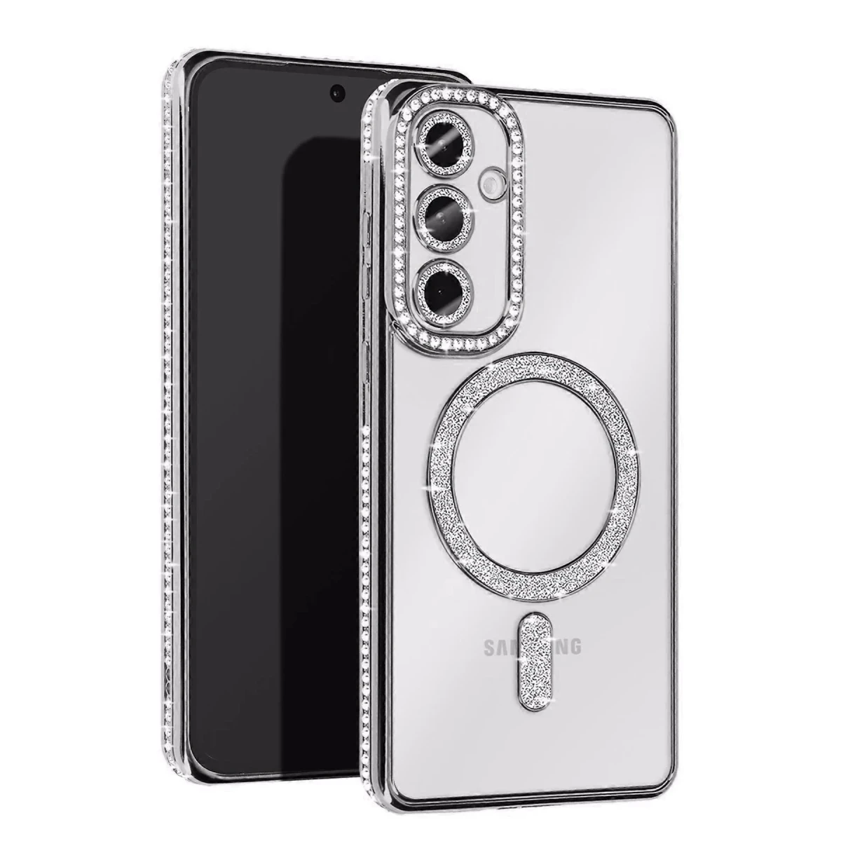 Samsung Galaxy A55 5G Joke Simli Magneticsafe Kılıf - Gümüş