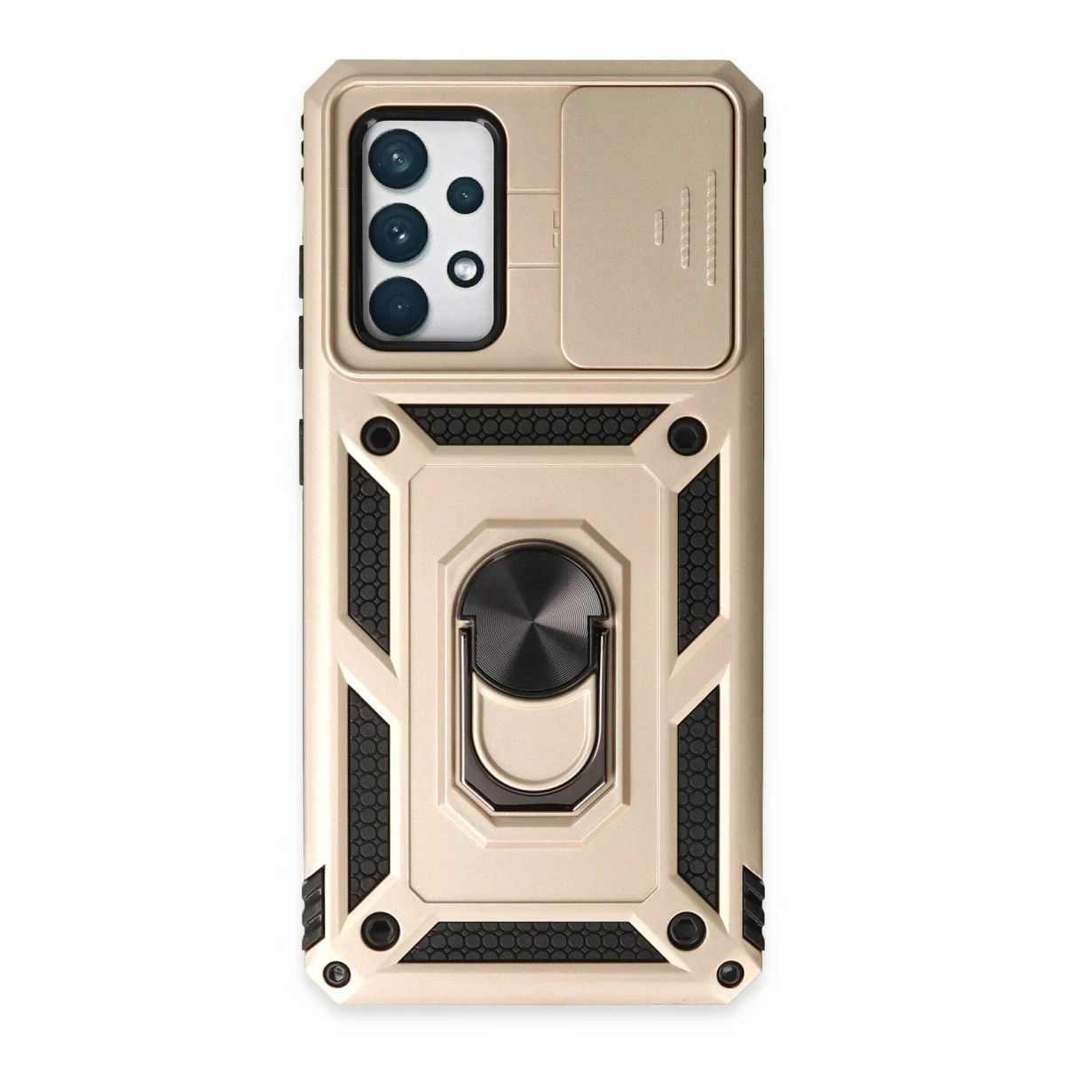Samsung Galaxy A72 Kılıf Pars Lens Yüzüklü Silikon - Gold