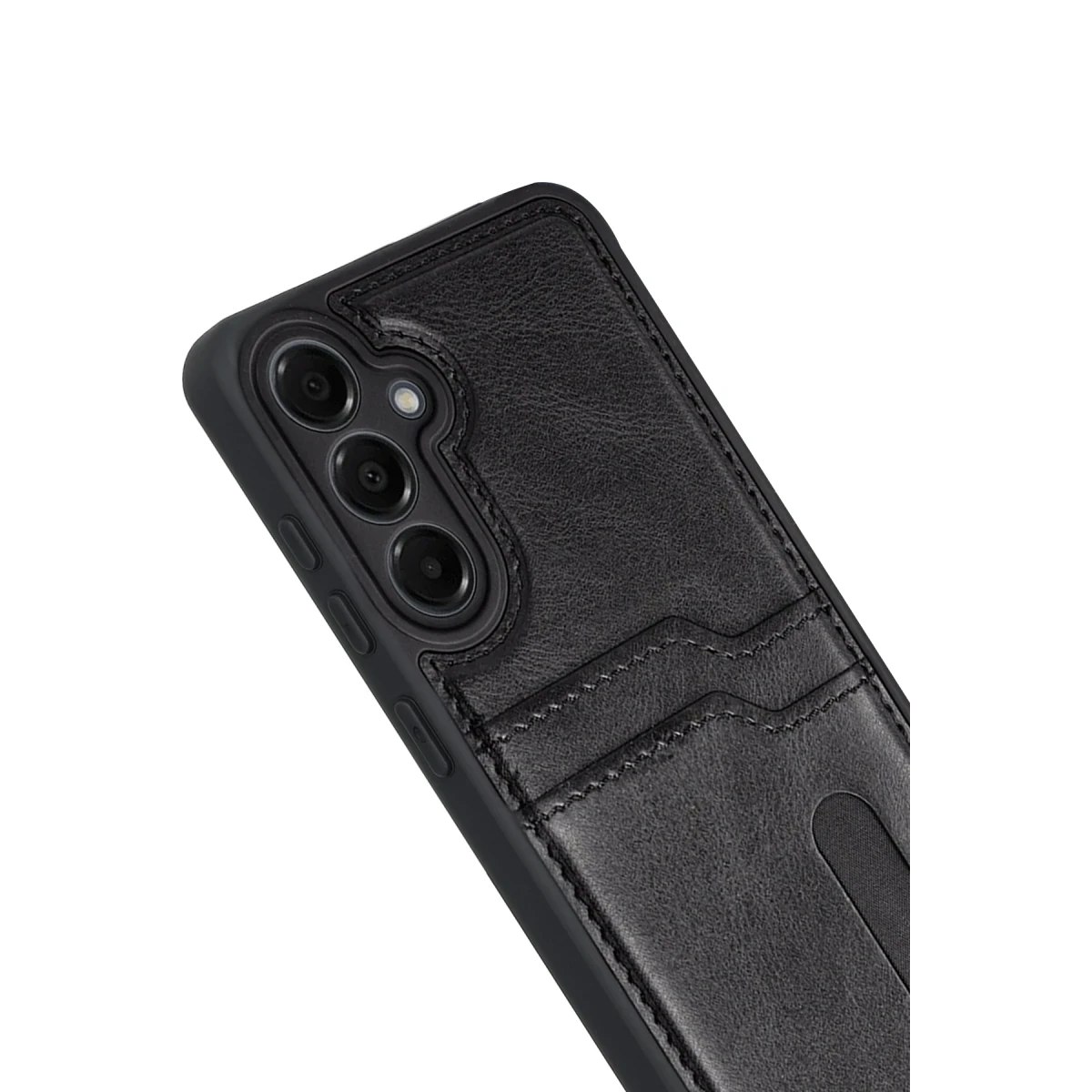Samsung Galaxy M15 Sara Kartvizitli Deri Kılıf - Siyah