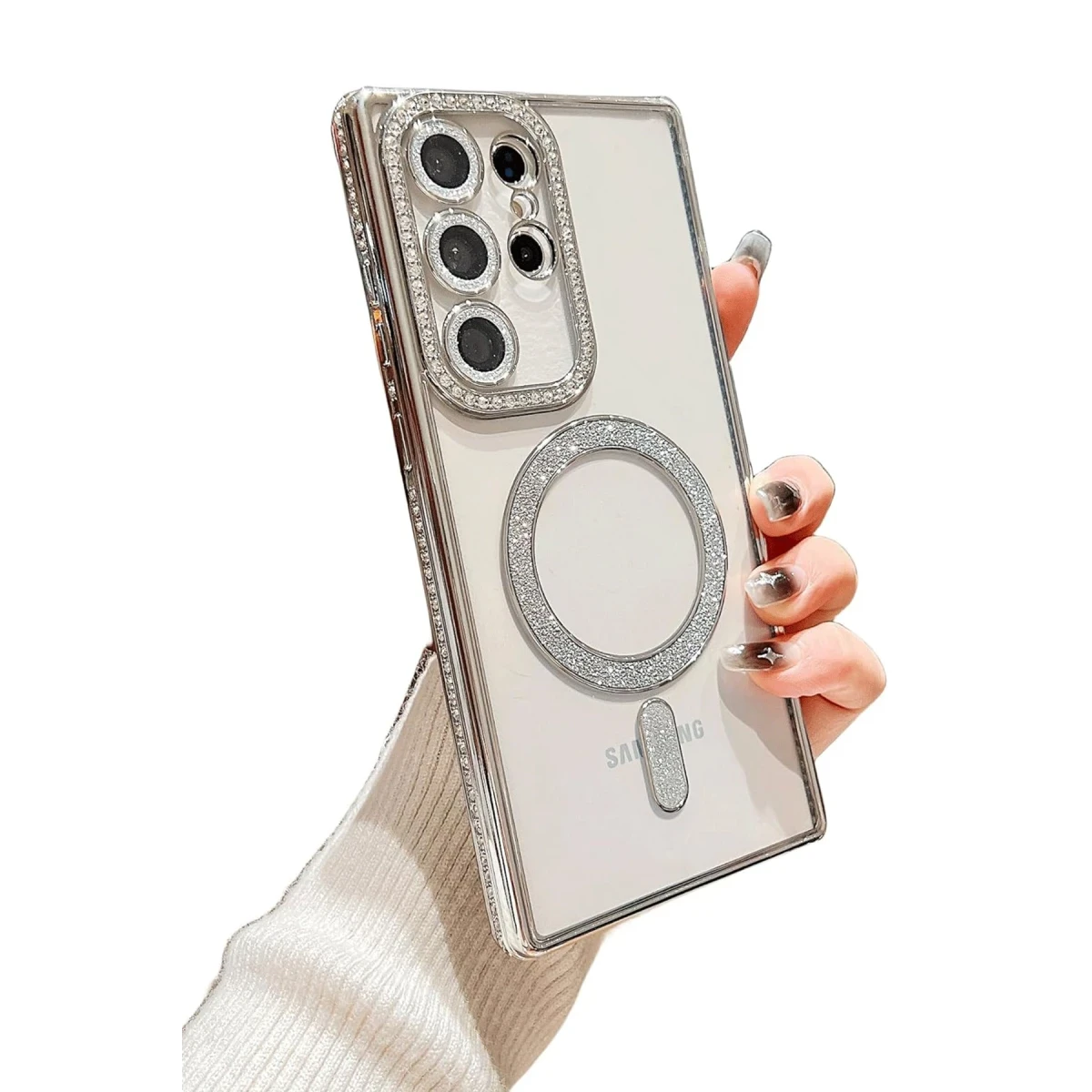 Samsung Galaxy S24 Ultra Kılıf Joke Simli Magneticsafe Kılıf - Siyah