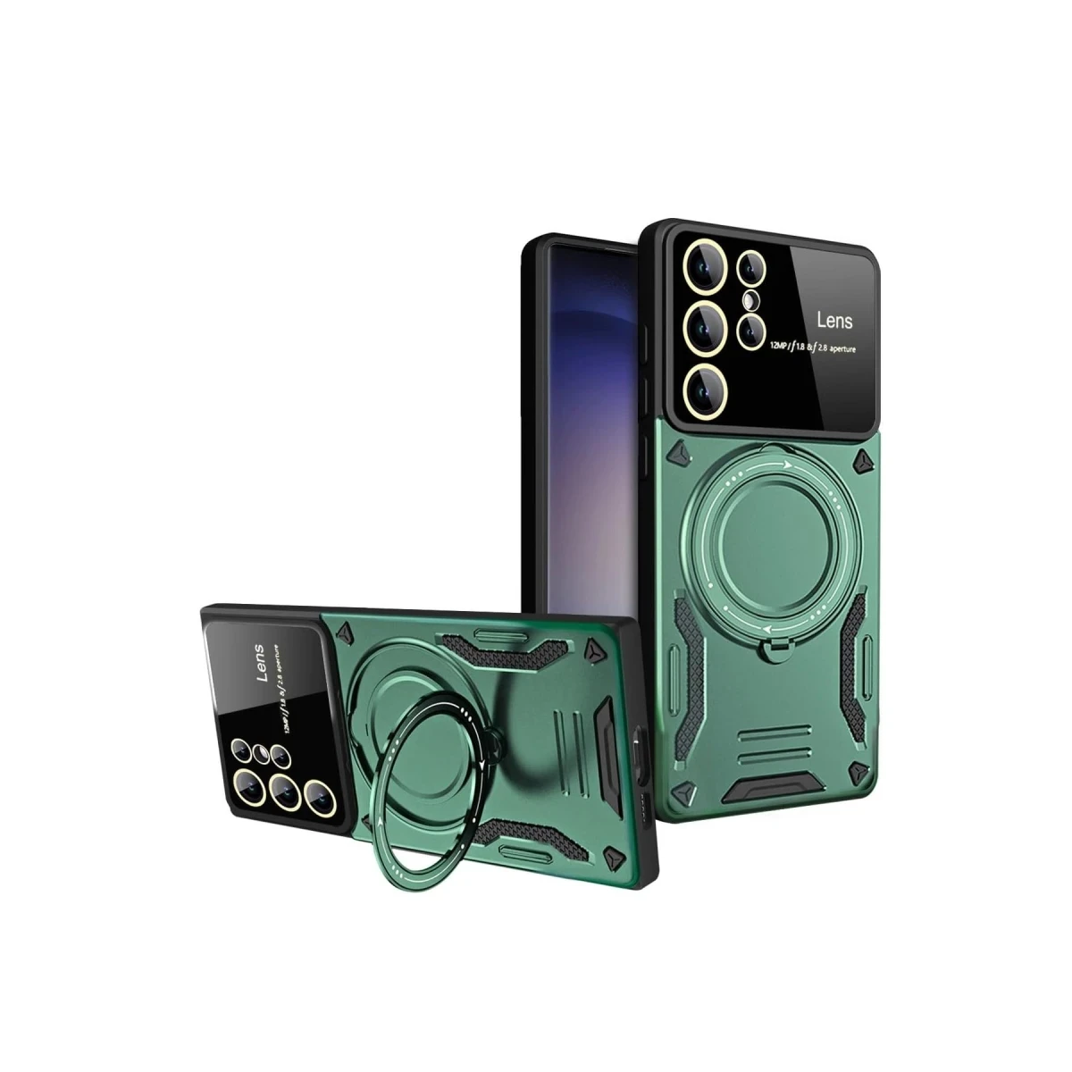 Samsung Galaxy S24 Ultra Kılıf Joy Lens Standlı Kapak - Koyu Yeşil