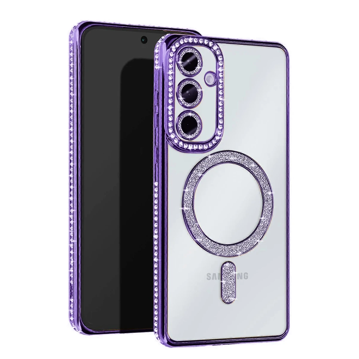 Samsung Galaxy S25 Kılıf Joke Simli Magneticsafe Kılıf - Derin Mor