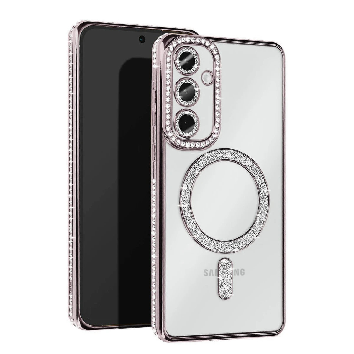 Samsung Galaxy S25 Kılıf Joke Simli Magneticsafe Kılıf - Gümüş