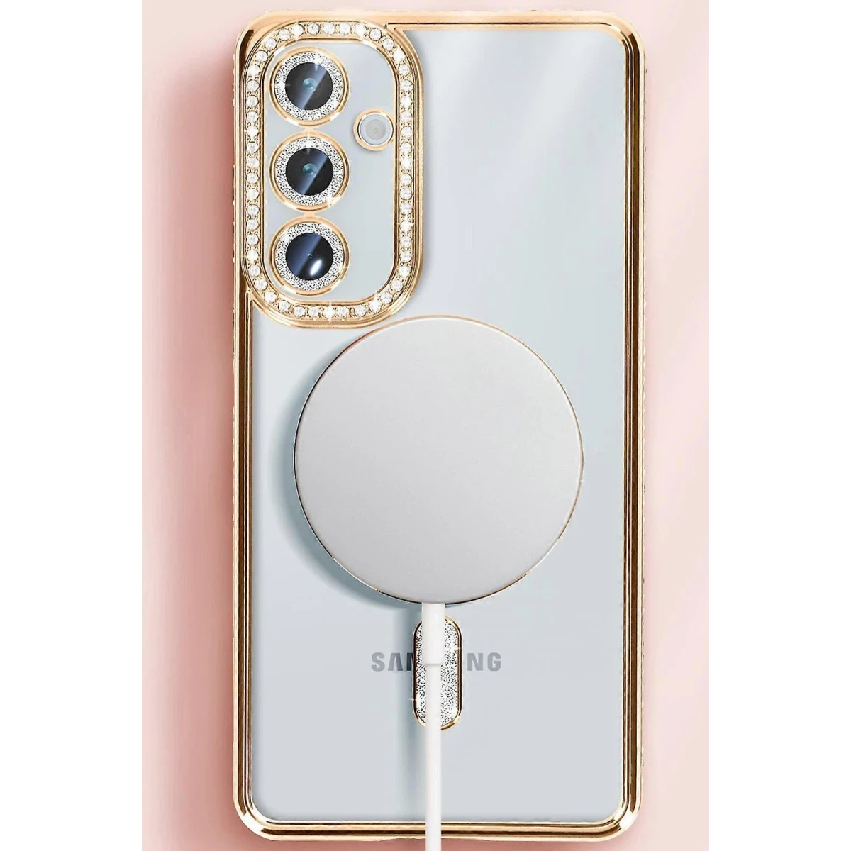 Samsung Galaxy S25 Kılıf Joke Simli Magneticsafe Kılıf - Pembe