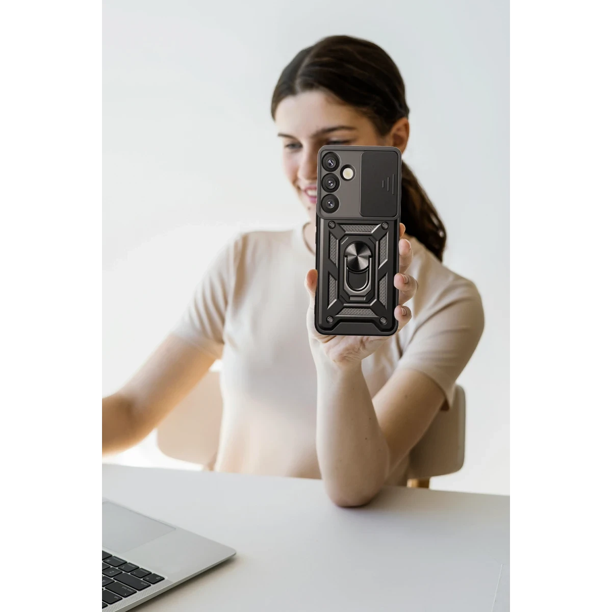 Samsung Galaxy S25 Kılıf Pars Lens Yüzüklü Silikon - Kırmızı